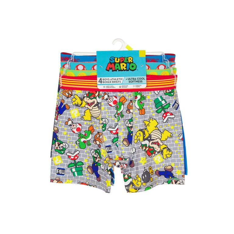 Super Mario Bros. Boys Athletic Boxer Briefs Underwear, 4 Pack, Sizes 4-10  