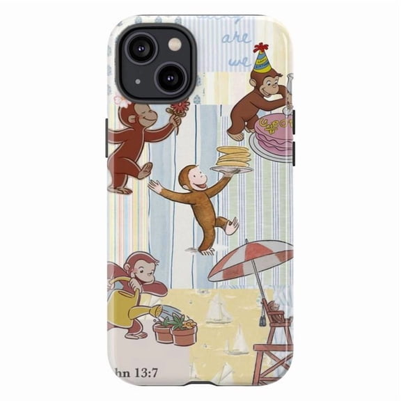 Curious Monkey & Pancakes Collage Phone Case, Whimsical Pastel Patchwork Cover for iPhone 17 16 15 14 13 12 11