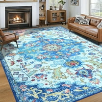 Ultrug Boho Vintage Rugs Floral Printed Area Rug Soft Carpet for Living Room Bedroom Home Decor,5'x8',Blue