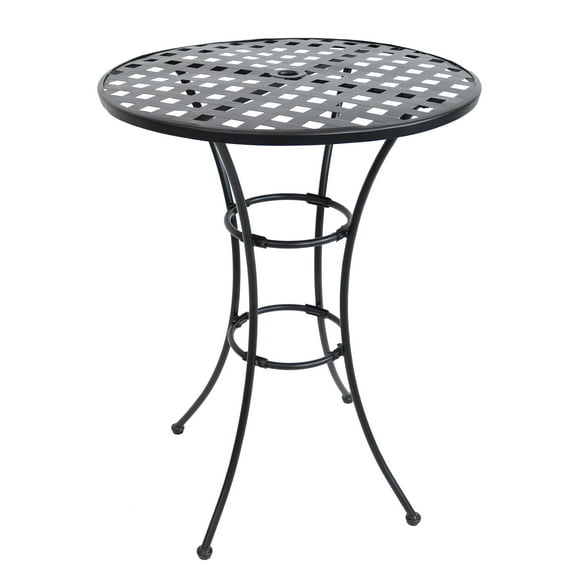 Sunnydaze 30" Round Wrought Iron Patio Bar Table, Black