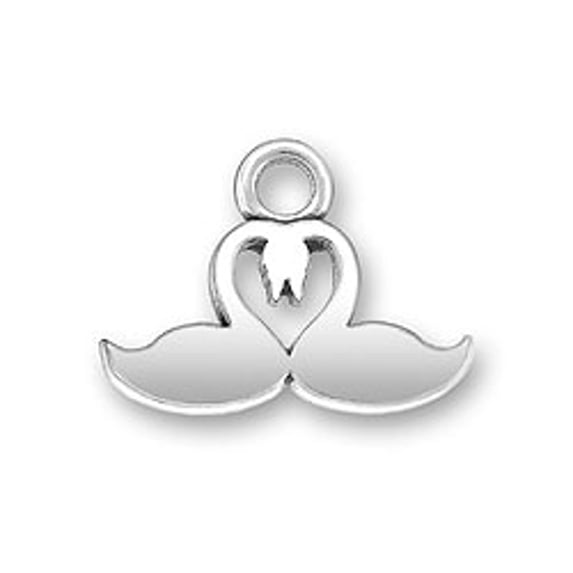 Sterling Silver 18" 1mm Box Chain Head To Head Joined Swans Head Heart Pendant Necklace