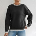 thumbnail image 6 of TFEOQRY Women's Contrast Edge Sweater Crew Neck Long Sleeve Loose Knitted Casual Pullover Top Black, 6 of 8