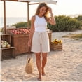 thumbnail image 5 of Evdexr Linen Shorts Womens Striped Bermuda Shorts 2026 Drawstring Knee Length Beach Short Pants Summer Baggy Loose Fit High Waisted Shorts 2XL, 5 of 7