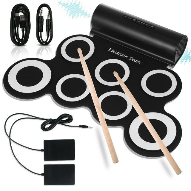 Seitruly Almohadilla de batería electrónica de graves profundos para rollo de práctica de conexión de ordenador con salida de auriculares Electrónica