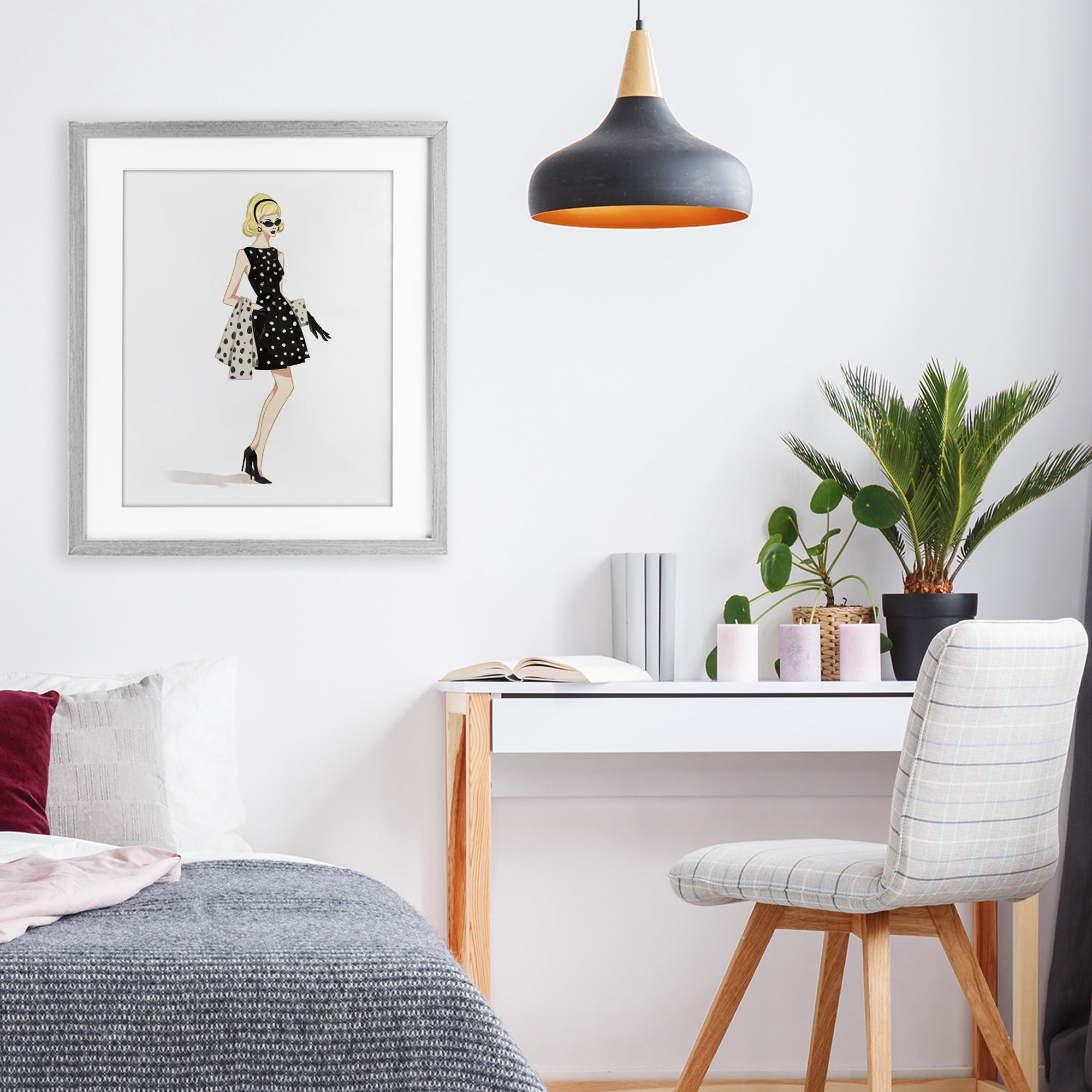 Stupell Industries Feminine Retro Fashion Gray Framed Print Under Glass, design by Ziwei Li
