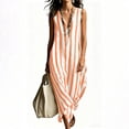 thumbnail image 6 of Eawtki Women's V Neck Sleeveless Maxi Dress Vertical Stripes Loose Fit Casual Summer Linen Blend Beach Cover Up Dress, 6 of 7
