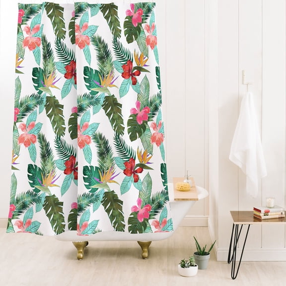 Society6 Schatzi Brown Hawaii Flower 4 White Shower Curtain 71" x 74"