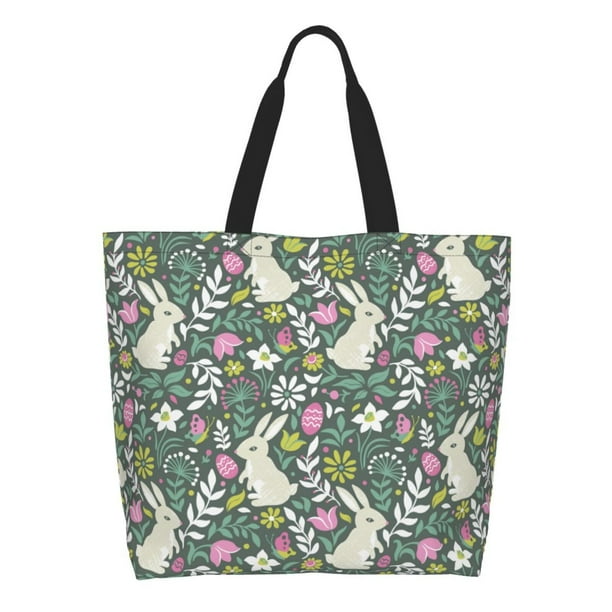 Disketp Retro Bunny Floral Bolsa Tote Estampada para Mujer, Bolso de Hombro y de Mano para Compras y Viajes