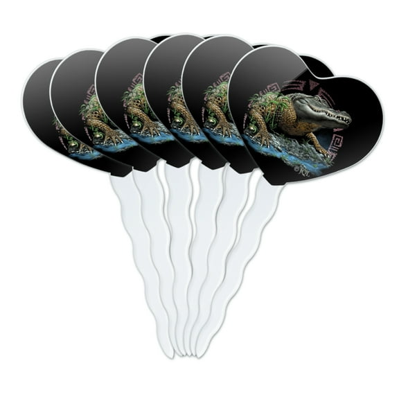 Aztec Alligator Gator Heart Love Cupcake Picks Toppers Decoration Set of 6