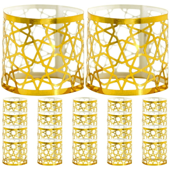 Zehuanyu  50 Pcs Hollowed Serviette Buckle Paper Napkin Ring Decorations Floral Design Rings Golden