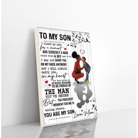 To My Son Poster Art Carry You In My Heart Poster Black Mom Poster Black Mother Son Wall Decor Mother's Day Gift Black Family Gift Vertical Poster 11 x 17 Inch Poster