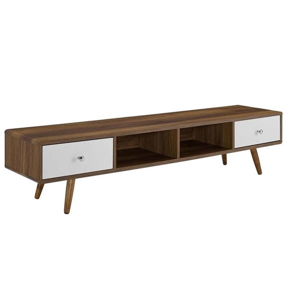 70 Inch Mid-Century Modern TV Stand With White Drawers And Open