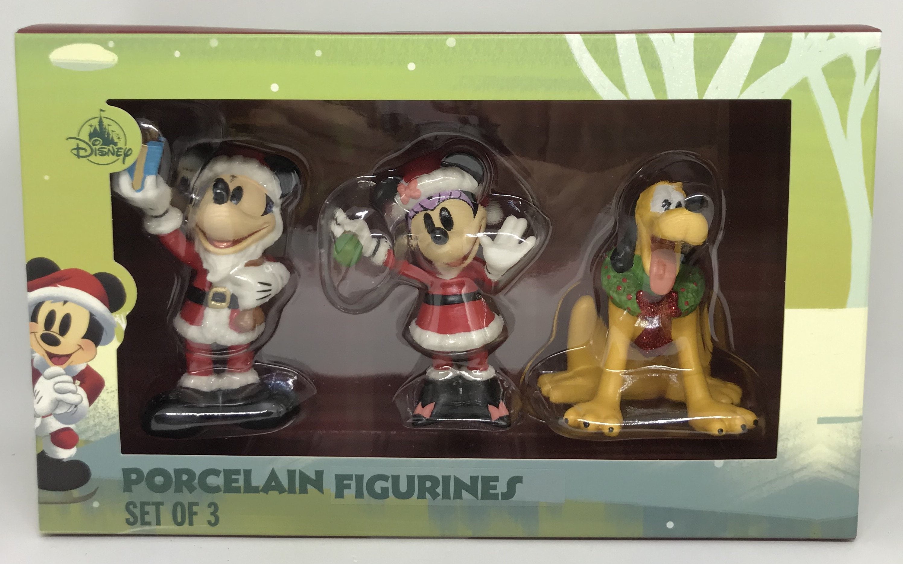 Disney Parks Christmas Santa Mickey Minnie Pluto Set Of 3 Porcelain Figures NEW 