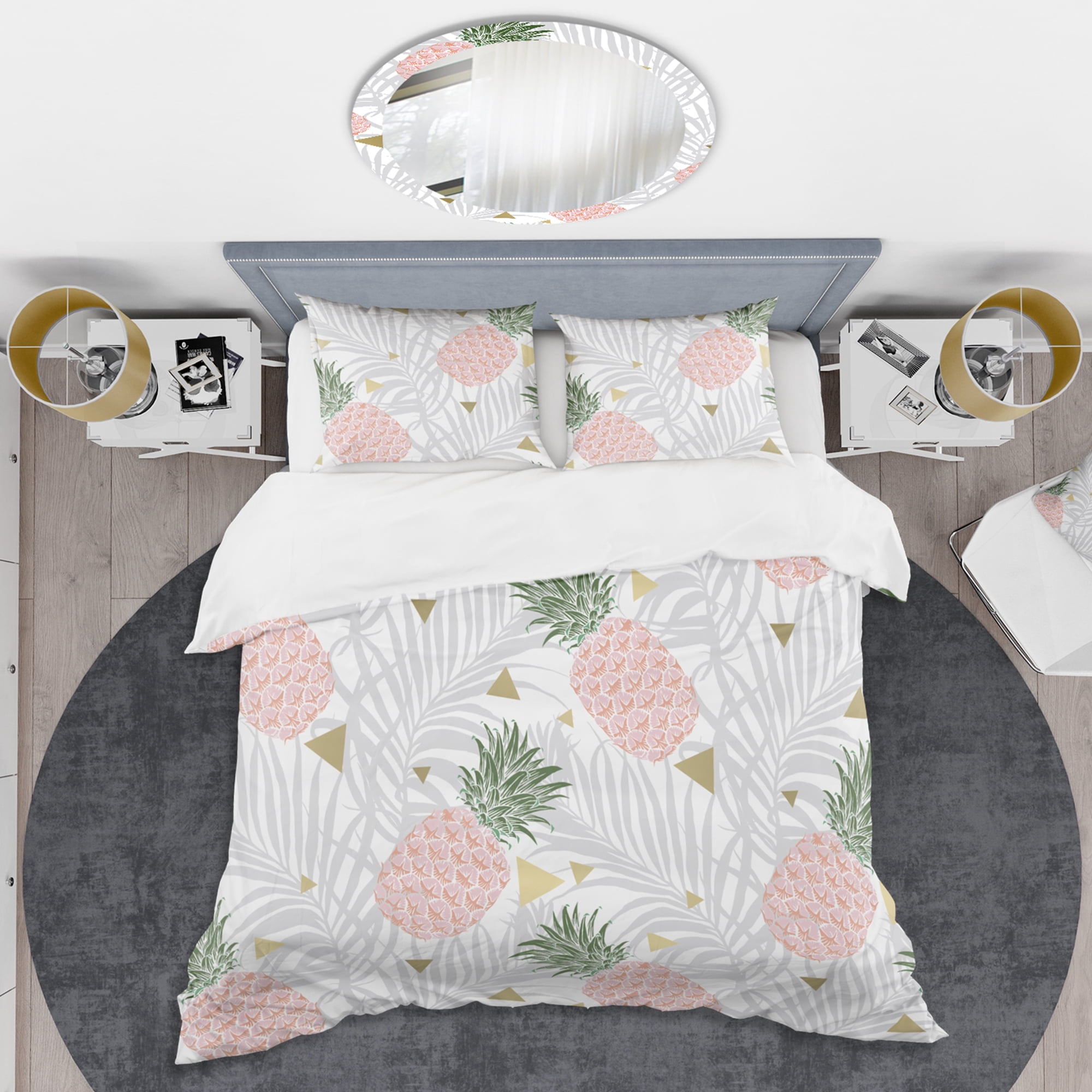 Designart 'Pineappple On Tropical Leaves' Mid-Century Modern Duvet Cover Set