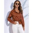 thumbnail image 4 of Blusas de Satén para Mujer, Camisas de Seda con Botones, Blusas Informales de Larga para Negocios Marrón Oscuro S, 4 of 7