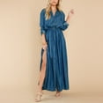 thumbnail image 2 of Robe en Denim Fendue avec Liens à la Taille, Respirante, Col Rabattu, Robe Longue en Denim à la Mode, Bleu Pâle, L, 2 of 6