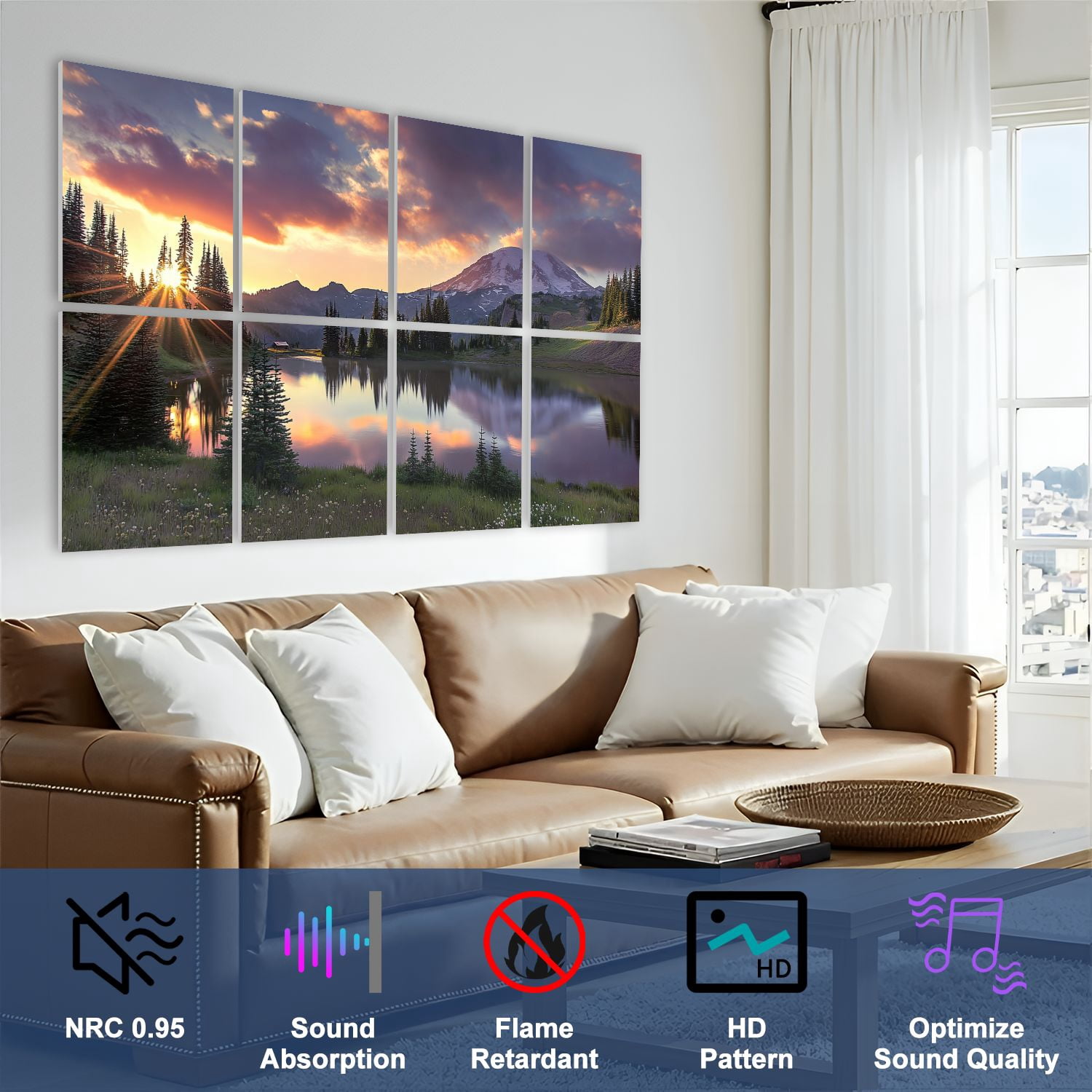 8 Pack Art Acoustic Panels Sound Absorbing Rainier sunset Decorative Soundproof Wall Panels Self Adhesive for Nursery Game Room Bedroom 48"x32"