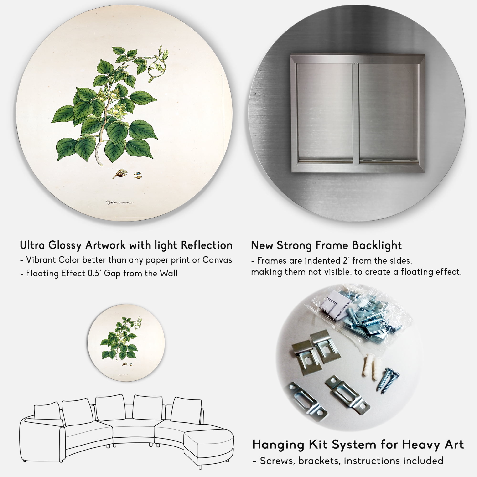 Designart 'Ancient London Plants VIII' Farmhouse Circle Metal Wall Art 36x36 - Disc of 36