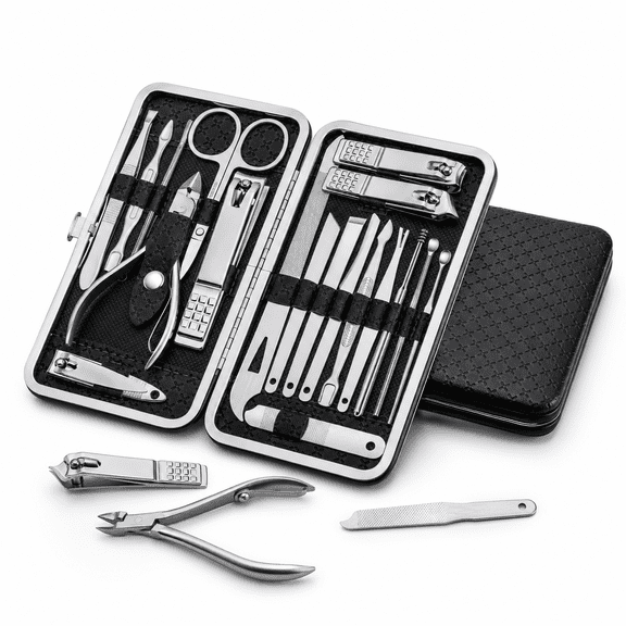 Manicure Set Nail Clippers Pedicure Kit -19 Pieces Stainless Steel Manicure Kit,Professional Grooming Kits,Nail Care Tools with Luxurious Travel Case Black