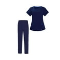 thumbnail image 2 of Conjunto de uniforme médico para mujer, con blusa y pantalón médico elástico y multibolsillos. M azul oscuro, 2 of 9