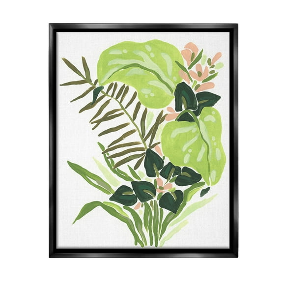 Stupell Industries Modern Jungle Leaves Botanical & Floral Painting Black Floater Framed Canvas Art Print Wall Art, 17 x 21