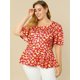thumbnail image 3 of Top floral Agnes Orinda Vintage Peplum Cuello Cuadrado Rojo XL, 3 of 6