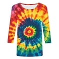 thumbnail image 5 of CYMMPU 3/4 Sleeve Blouses for Women Dressy Casual Fall Trendy Shirts Tunic Tops Spring Tops Tie Dye Round Neck Loose Fit Ombre T-Shirts XXXXXL, 5 of 5