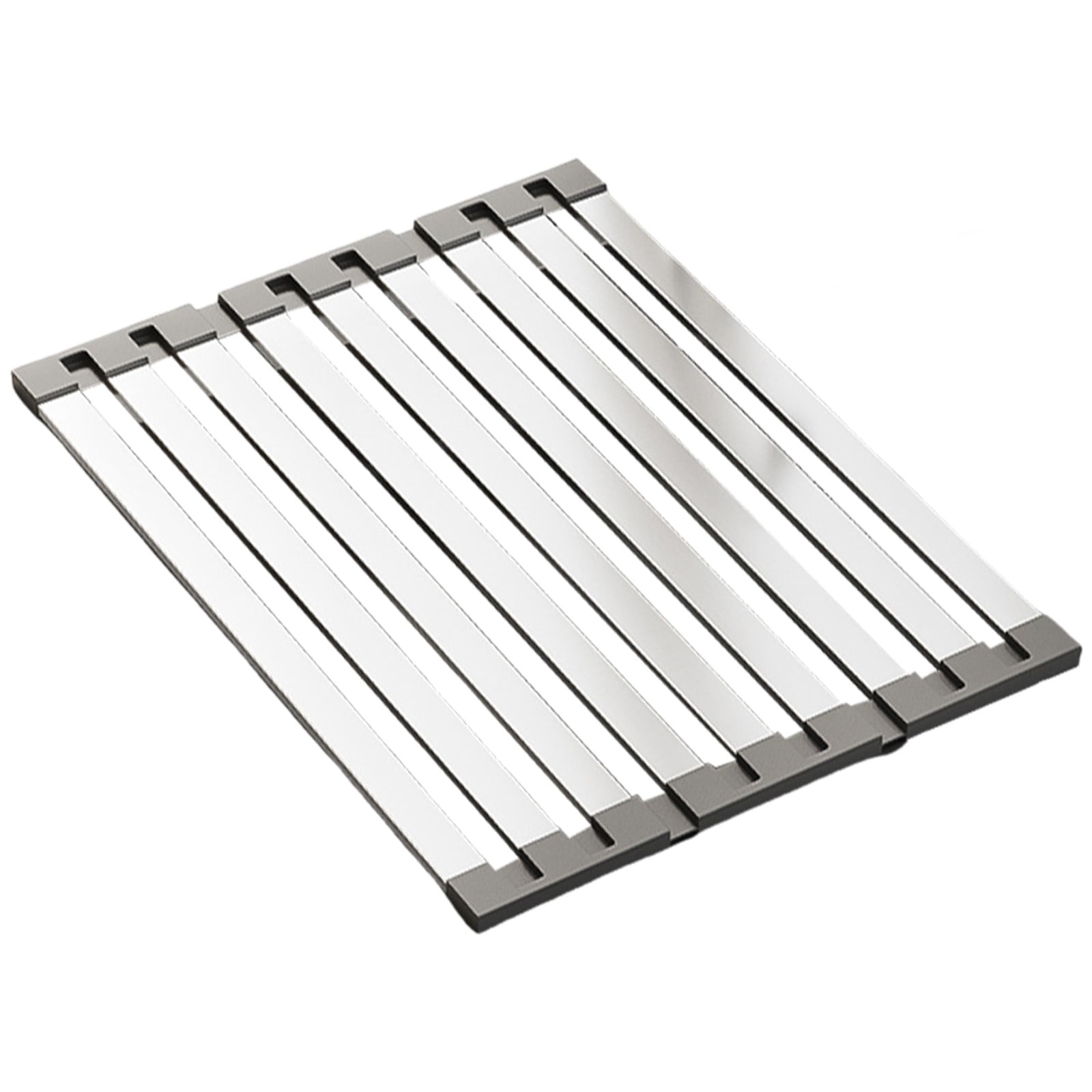 RBCKVXVZ Rectangle Dish Drying Rack, (16" x 13") Foldable Kitchen Accessories, Over The Sink Dish Rack, Non-Slip Sink Counter Storage, Stainless Steel, Gray