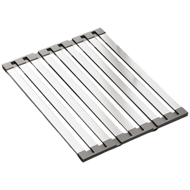 Foldable Stainless Steel Sink Drainer Rack, Retractable Dish Drying Rack with Utensil Holder, Space Saving Kitchen Countertop Organizer for Dishwashing
