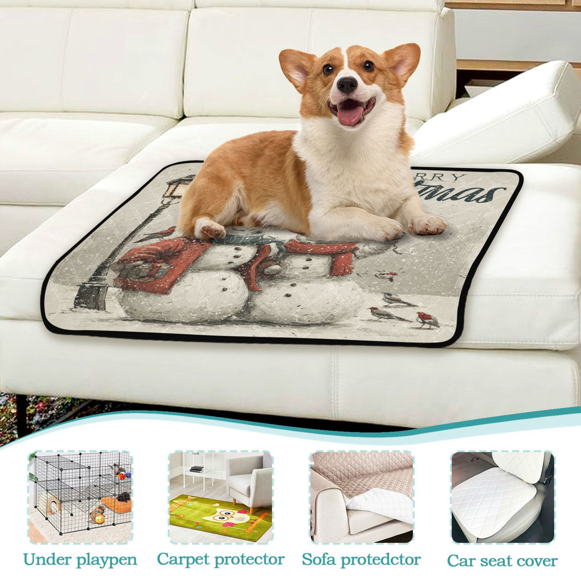 Qxltty Vintage Snowmen Cat litter Pads Pet Set of 2 Diaper Mats Center Anti-leakage Layer Absorbent Soft and Comfortable