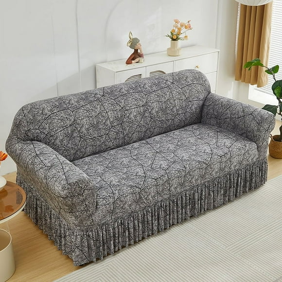 Nvzi Housse de Canapé pour Canapés Housses de Canapé Extensibles pour Salon Ajustement Facile Lavable Protecteur de Meubles avec Jupe, 1 Pce (tyle H, 3 Places)