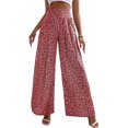 thumbnail image 1 of Pantalones acampanados sueltos para mujer, pantalones elásticos de cintura alta con estampado Floral, pantalones informales de pierna ancha acampanada para viajes diarios y citas, rojo 2XL, 1 of 6