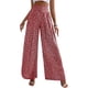 thumbnail image 1 of Pantalones acampanados sueltos para mujer, pantalones elásticos de cintura alta con estampado floral, pantalones informales de pierna ancha acampanada para viajes diarios y citas, Rojo M, 1 of 6
