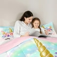 thumbnail image 4 of Castle Fairy Floral Unicorn 7 Pieces Bedding Comforter Set,Kawaii Rainbow Animal Full Bedding Set Lightweight,Flower Magic Horse Fitted Sheet Flat Sheet,Breathable Home Decor, 4 of 8