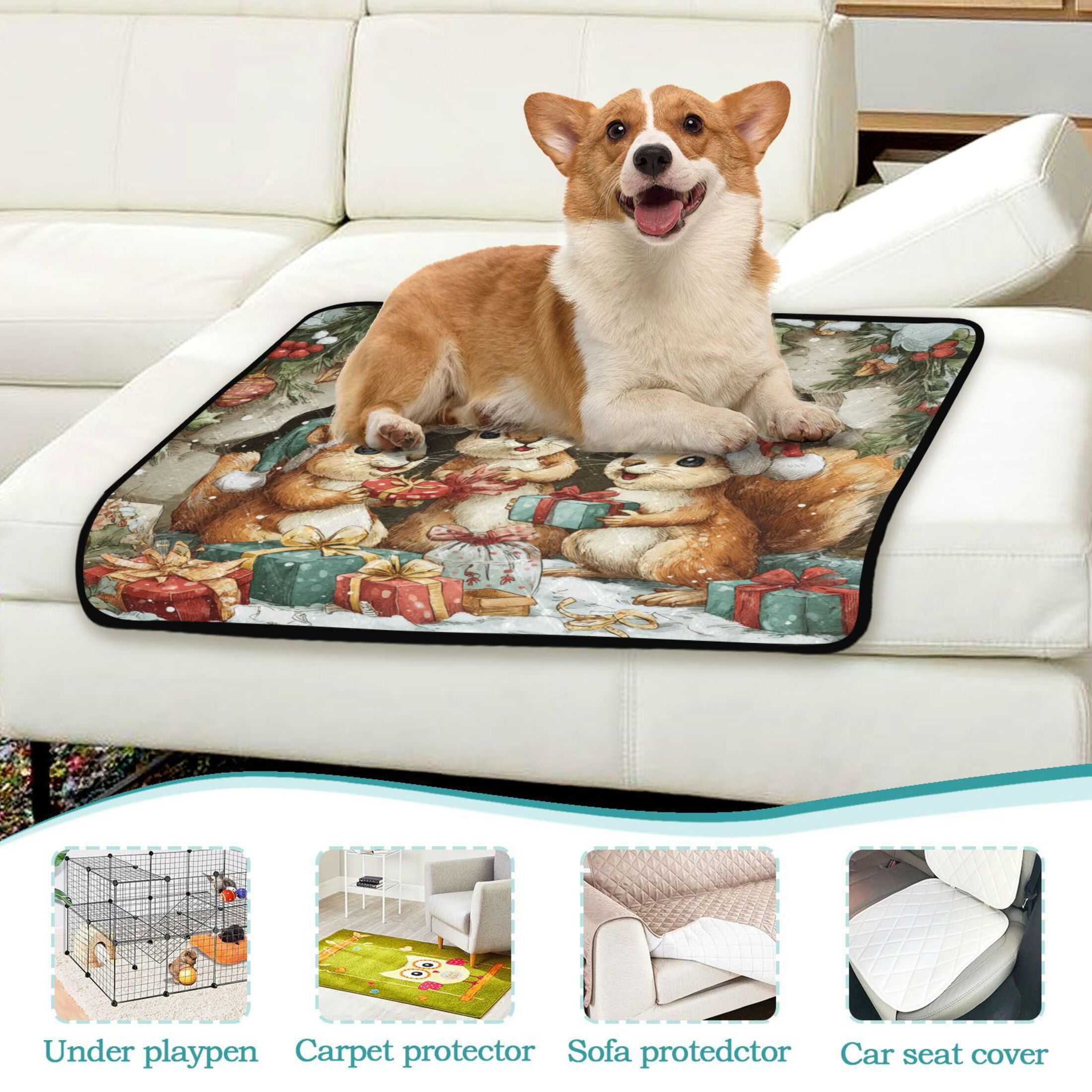 Qxltty Cute Baby Squirrels Cat litter Pads Pet Set of 2 Diaper Mats Center Anti-leakage Layer Absorbent Soft and Comfortable