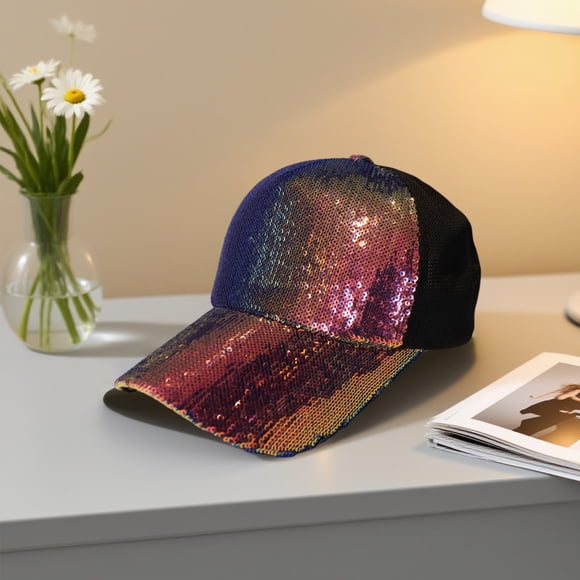 Gorra de béisbol con lentejuelas brillantes, ajustable, de malla, transpirable, para el sol, de viaje y con visera para fiestas, para mujer.
