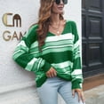 thumbnail image 2 of IROINNID Reduced Womens Sweater V-Neck Pullover Sweater Stripes Casual Short Length Long Sleeve Autumn and Winter Sweater, 2 of 9