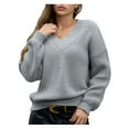 thumbnail image 2 of Female Long Sleeve V Neck Pullover Sweater Oversized Chunky Knitted Loose Jumper Sweaters Grey L, 2 of 8
