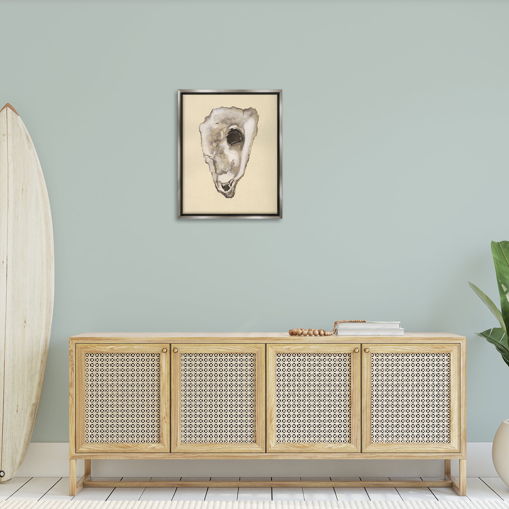 Stupell Industries Oyster Sea Creature Nautical & Beach Painting Gray Floater Framed Canvas Art Print Wall Art, 25 x 31