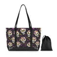 thumbnail image 7 of FORMRS Canvas Laptop Tote Bag for Women with 15.6" Computer Compartments Shoulder Handbag, Purple Flower Skull Pattern, 7 of 7
