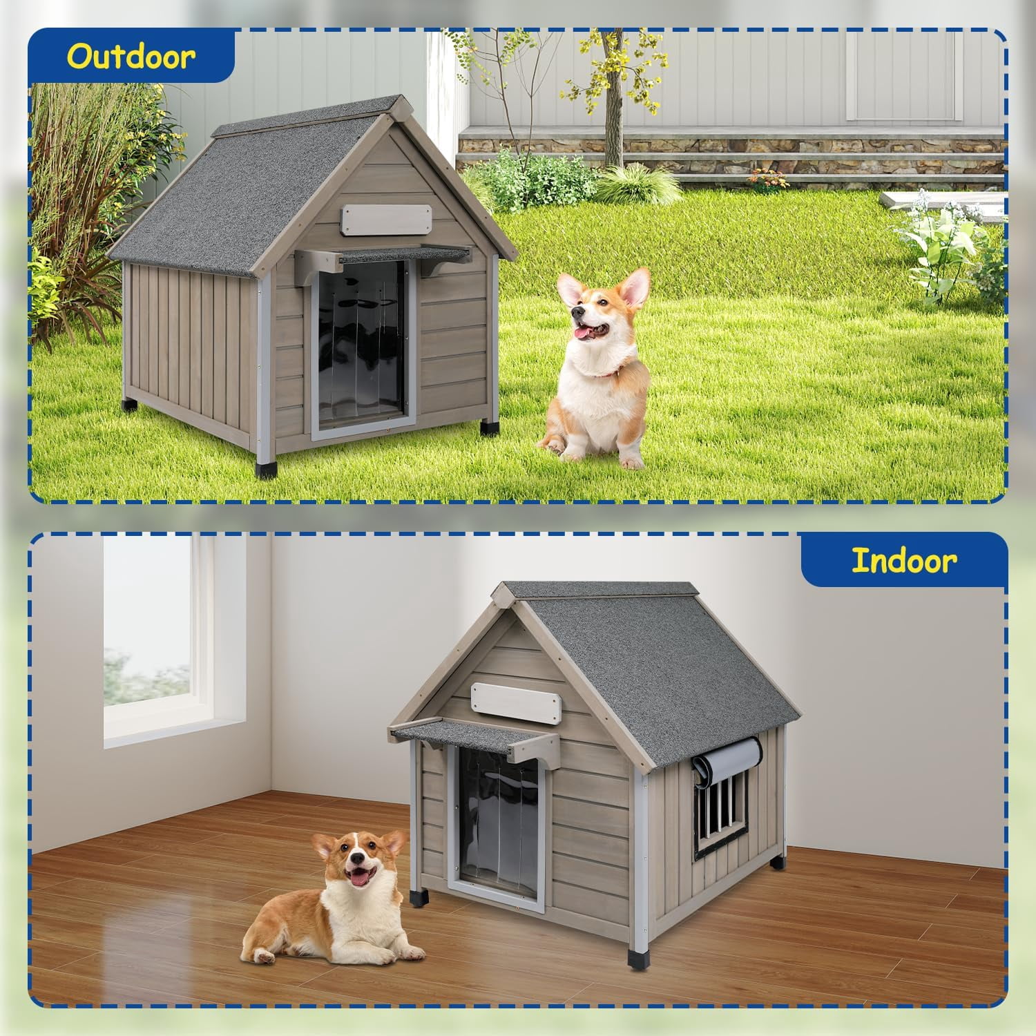 Gowoodhut Outdoor Dog House Waterproof for Medium Sized Dogs , Weatherproof Dog house Indoor Outside Kennel Puppy Shelter