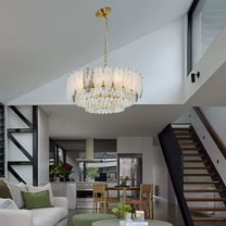 FINE MAKER 24 inch gold crystal glass chandelier, 3 tier luxury 9 light crystal chandelier