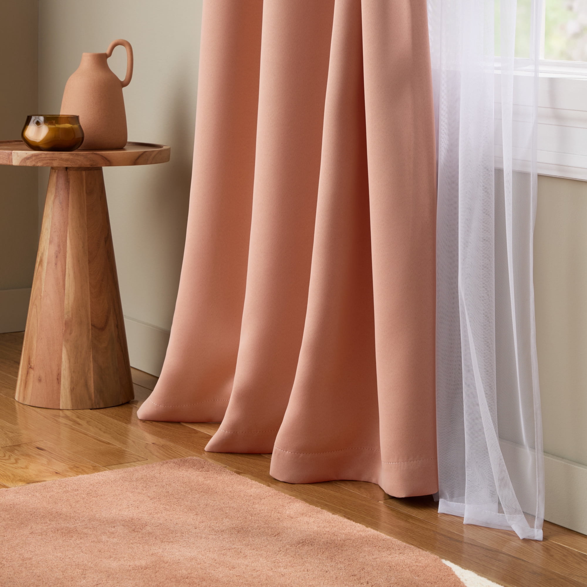 TOWN & COUNTRY LUXE Oslo Double Layer Indoor Curtains, Room Darkening and Sheer, Grommet Top, Energy Efficient, 2-Pack Set, 52"x108", Clay