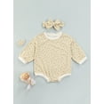 thumbnail image 2 of Qiylii Baby Girls Floral Romper Long Sleeve Round Neck Bodysuit + Bow Headband, 2 of 8