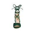 thumbnail image 6 of BLISSFUL STEP Women's Sandals Solid Crisscross Block Heels High Heel Lace up Sandals Green 6, 6 of 8