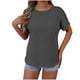 thumbnail image 1 of Mujeres de Verano Tops Nuevo Color Sólido Cuello en V Manga Corta con una Hendidura en el Doblado, Poliéster, 1 of 5