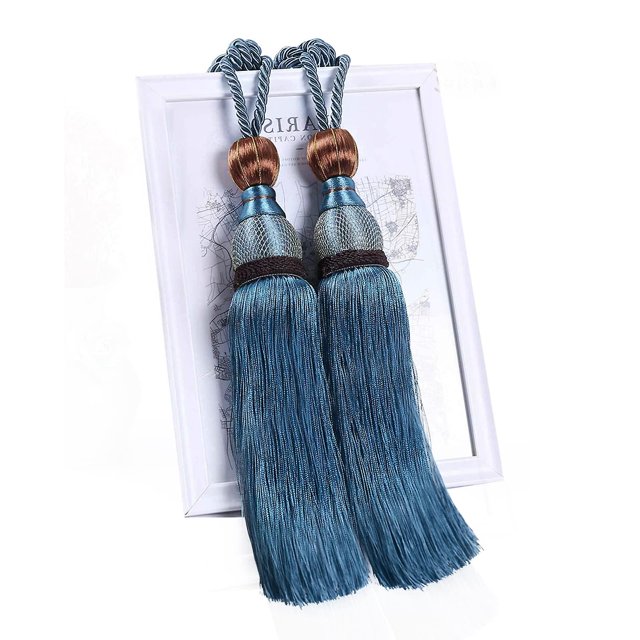 2 piezas de amarre de cortina para el hogar, clips de cortina, banda de amarre de cuerda, soporte de cortina con borlas (azul)