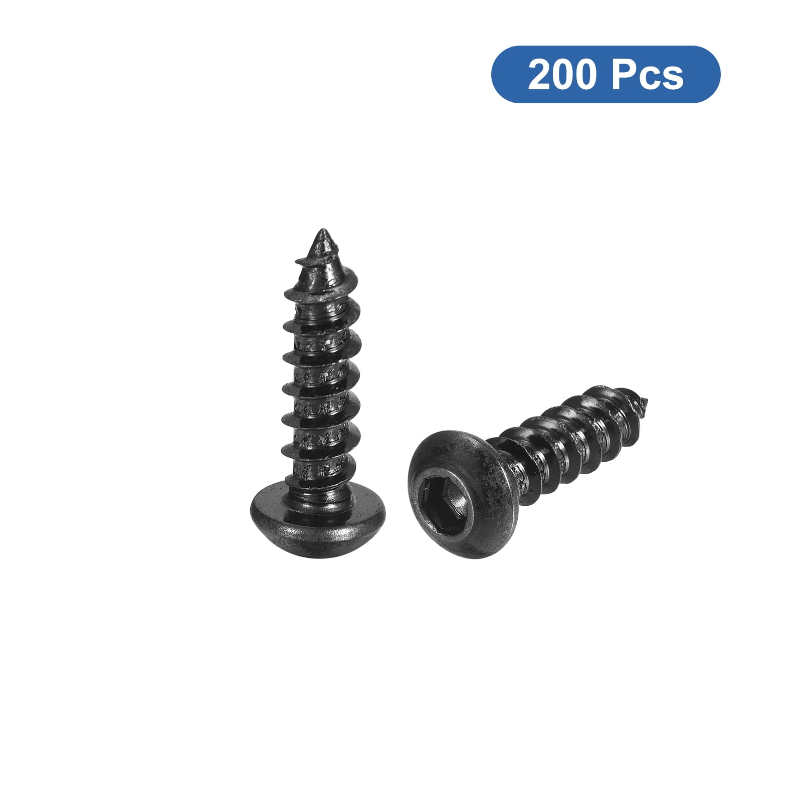 Uxcell Hex Socket Self Tapping Screws, M6 x 20mm Carbon Steel Wood Screw 200pack