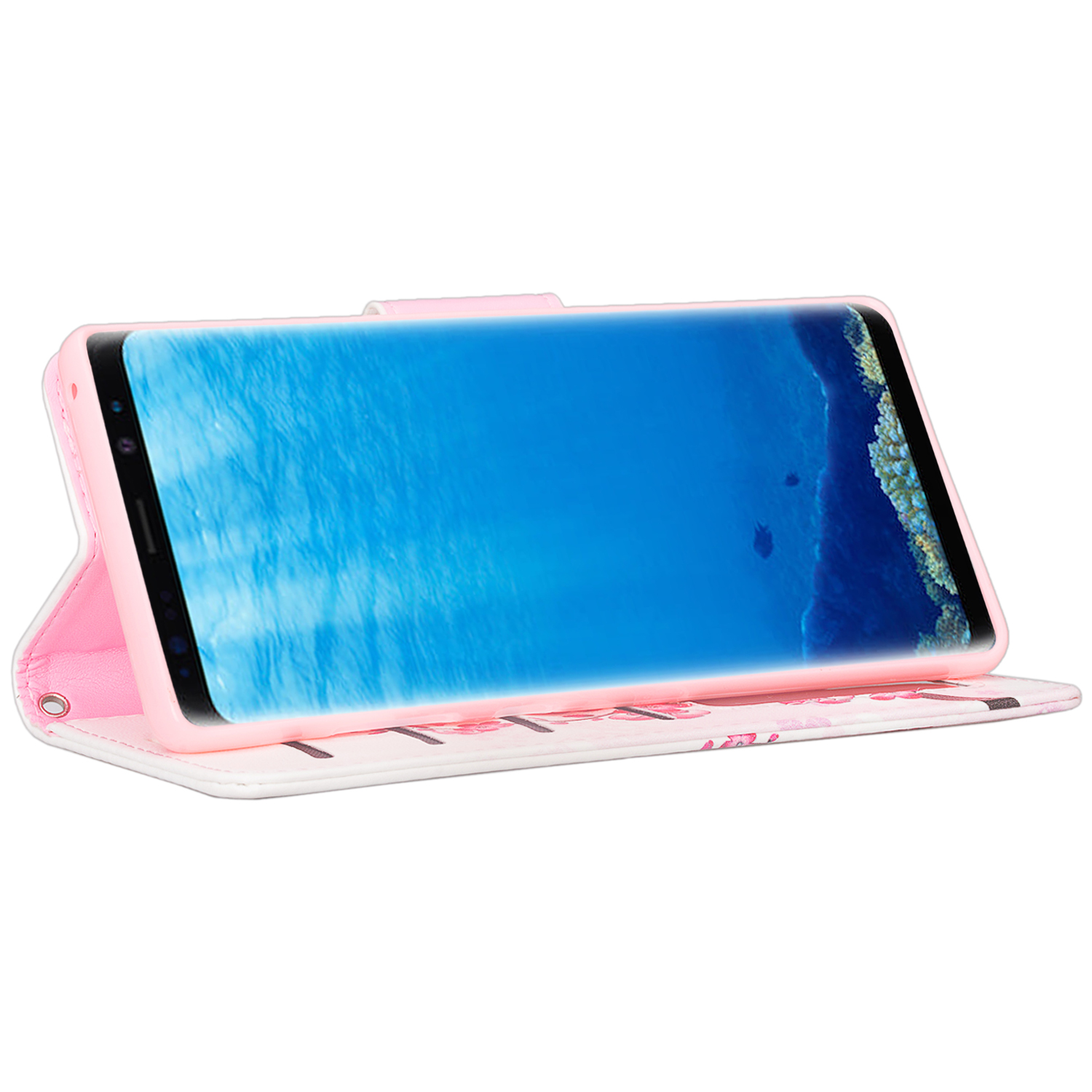 Design Wallet Stand Case for Samsung Galaxy Note 8 Exact Fit with Handstrap