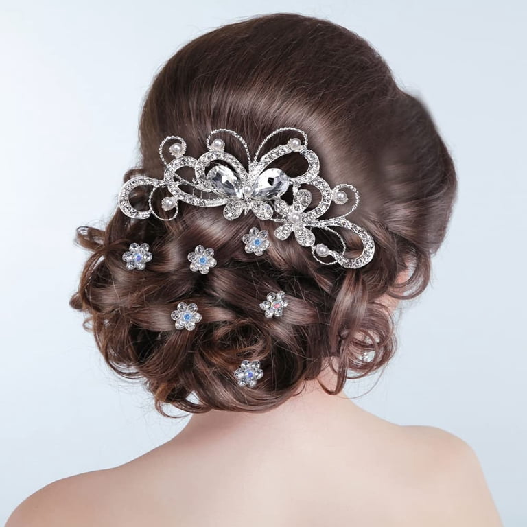 STONCEL Rhinestone Bridal Hair Comb, Silver, 48 Count  display picture 1